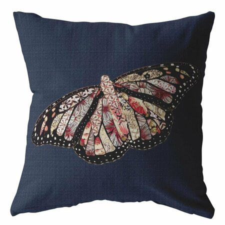 PALACEDESIGNS 18 in. Denim Blue Butterfly Indoor & Outdoor Throw Pillow PA3098304